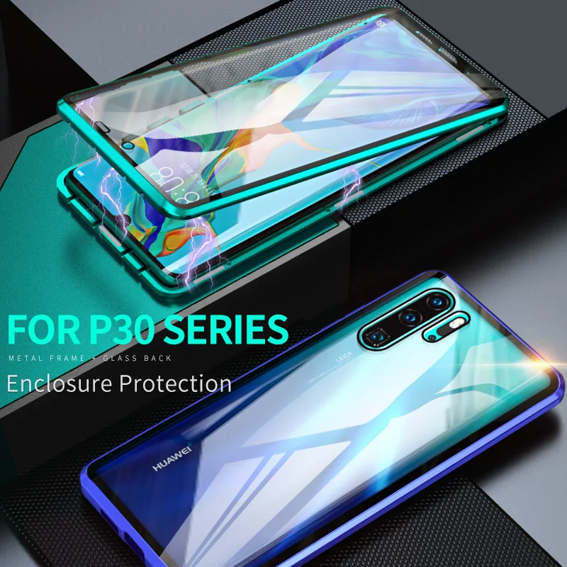 Передний+ задний прозрачный магнитный металлический чехол из стекла для huawei P30 P20 mate 20 Pro Honor 20 Pro 20i V20 Nova 4 3i 3 5 Pro 5i Full Cover