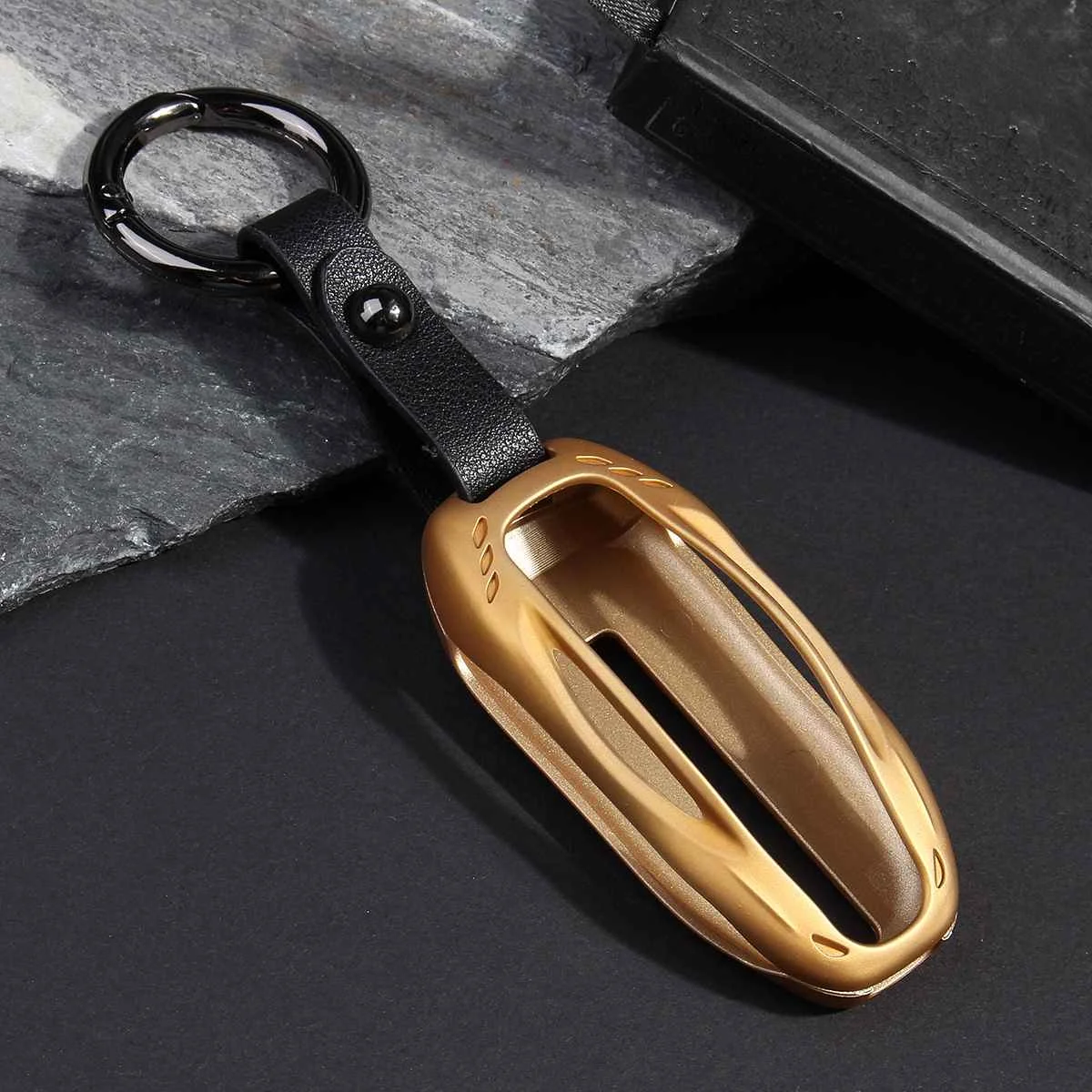 Luxury gold 5 Цвета металлический чехол для автомобильного дистанционного ключа оболочки крышки крышка брелок с кольцом для ключей для Tesla модель S 2012-/модель 3 - Название цвета: Luxury gold