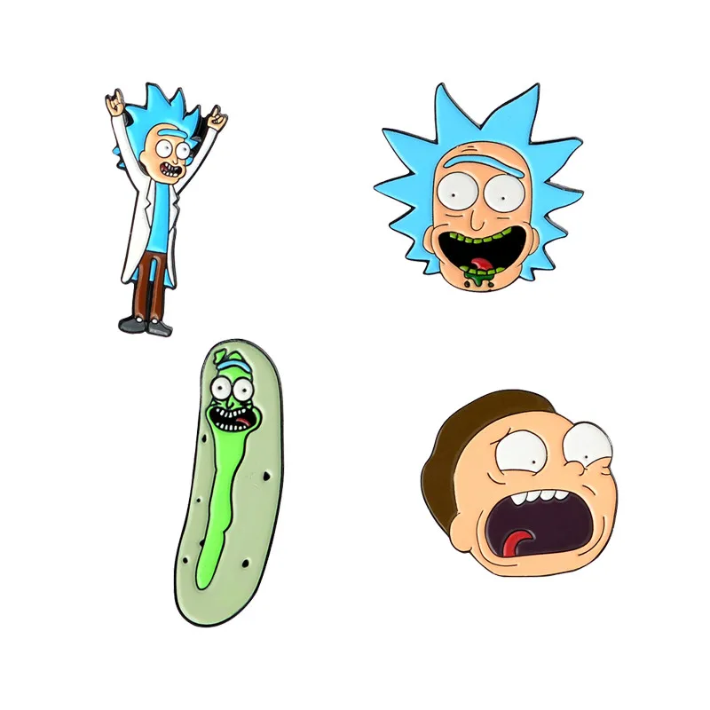 rick and morty set Qihe ювелирные изделия 4~ 12 шт. в одном наборе Мультяшные булавки животные фрукты Броши милые Kawaii эмаль коллекция булавок смешанный стиль - Окраска металла: rick and morty set