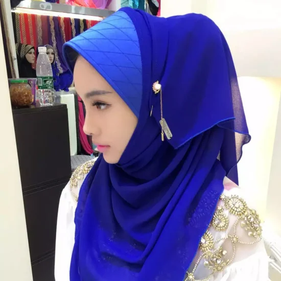royal blue Элегантный мусульманский женский хиджаб шарф с окантовкой шелк Брим капюшоном мгновенный шарфы-банданы Кепки Нижнее белье Шаль Абаи головные уборы Арабская Исламская - Цвет: royal blue