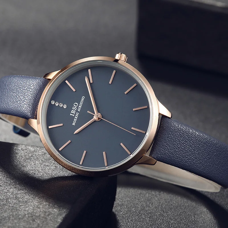 IBSO New Fashion Ultra-Thin Women Watches Leather Strap Rhinestone Quartz Watch Women Luxury reloj mujer azul Montre Femme