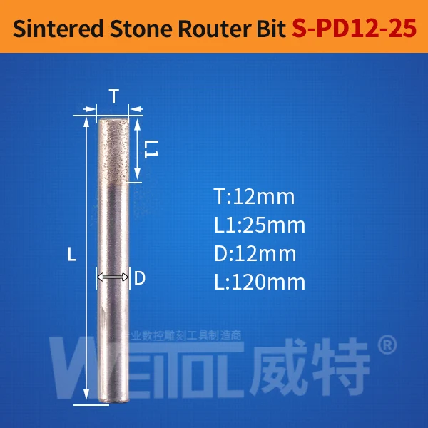 S-PD12-25 Weitol 1 шт. 6 мм/8 мм хвостовик спеченный камень фрезы шариковый нос плоская головка алмазные ЧПУ Инструменты для резьбы по граниту мрамору - Длина режущей кромки: S-PD12-25