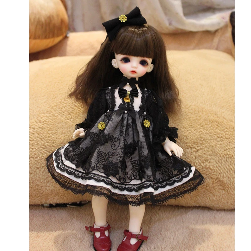 Кукла Одежда 1/4 кукла 1/6 Платье милое черное платье с бантом для 1/6 1/4 BJD SD кукла аксессуары платье+ волосы/украшения на шею