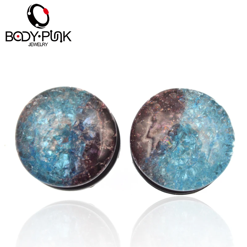 Панковские ушные расширитель для пирсинга уха синие и фиолетовые стеклянные