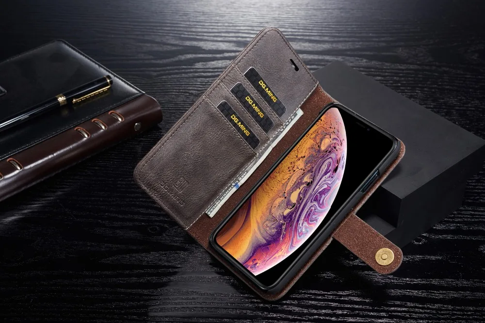 DG. MING чехол из воловьей кожи для iPhone X XS MAX XR 8 7 6S 6 Plus 5S SE чехол для телефона s съемный флип-держатель для карт кошелек