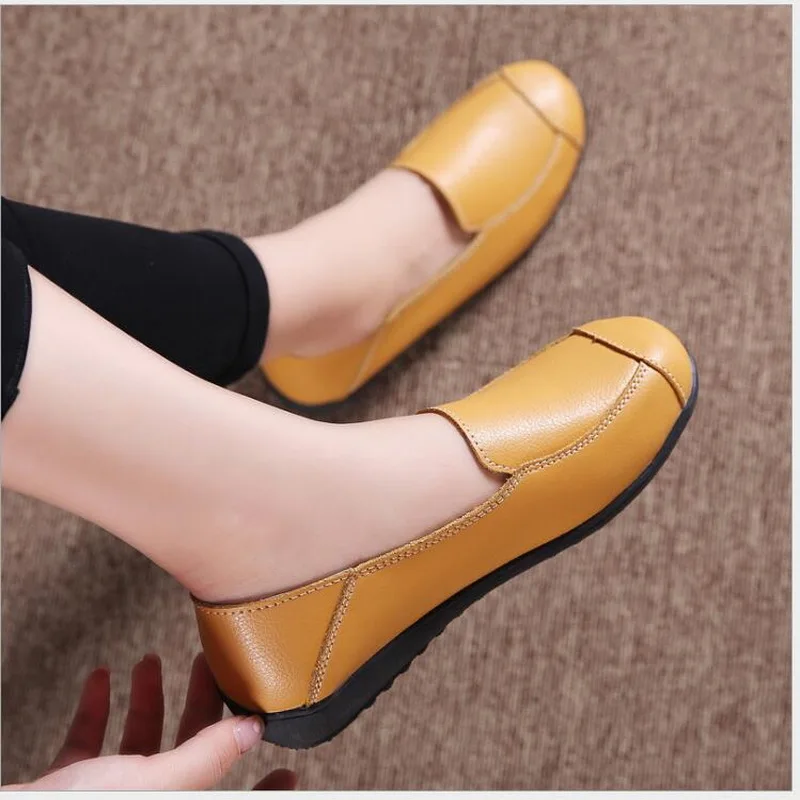 Women Flats 2021 Spring Summer Genuine Leather Flat shoes Large Size White Nurse Shoes Fashion Ballet Loafers | Обувь