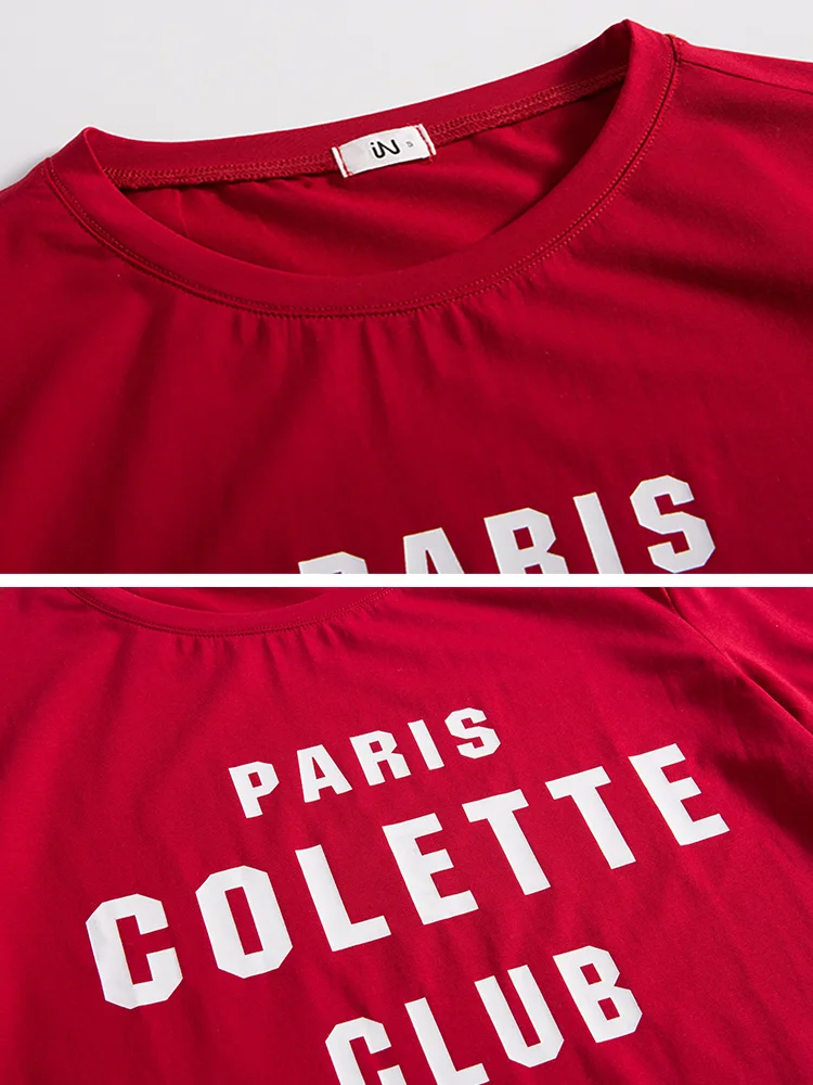 Повседневное с принтом букв женские Футболки цвет красного вина летние футболки