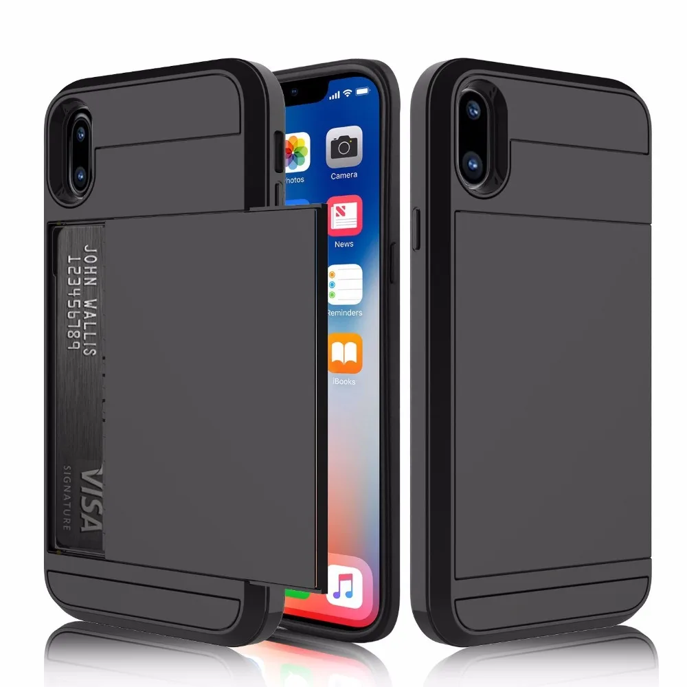 Чехол со слотом для кредитных карт для iPhone 7, 6, 6 S, 8 Plus, 7 Plus, 6 Plus, XsMax, 5S, SE, 5C, чехол, гибридная броня, PC, силиконовый чехол