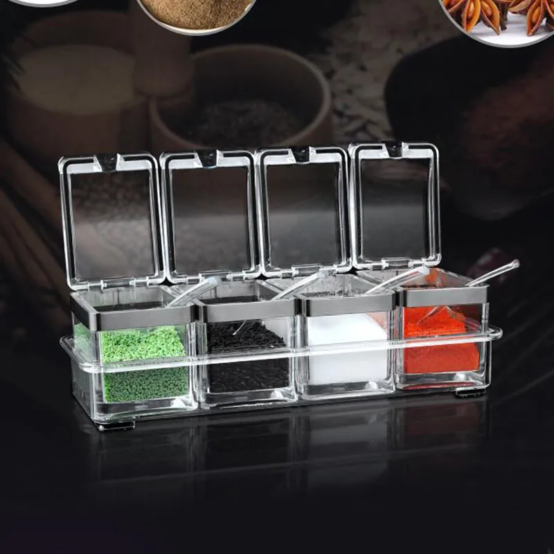 Прозрачная стойка для приправ искусственная 4 предмета стандартные банки