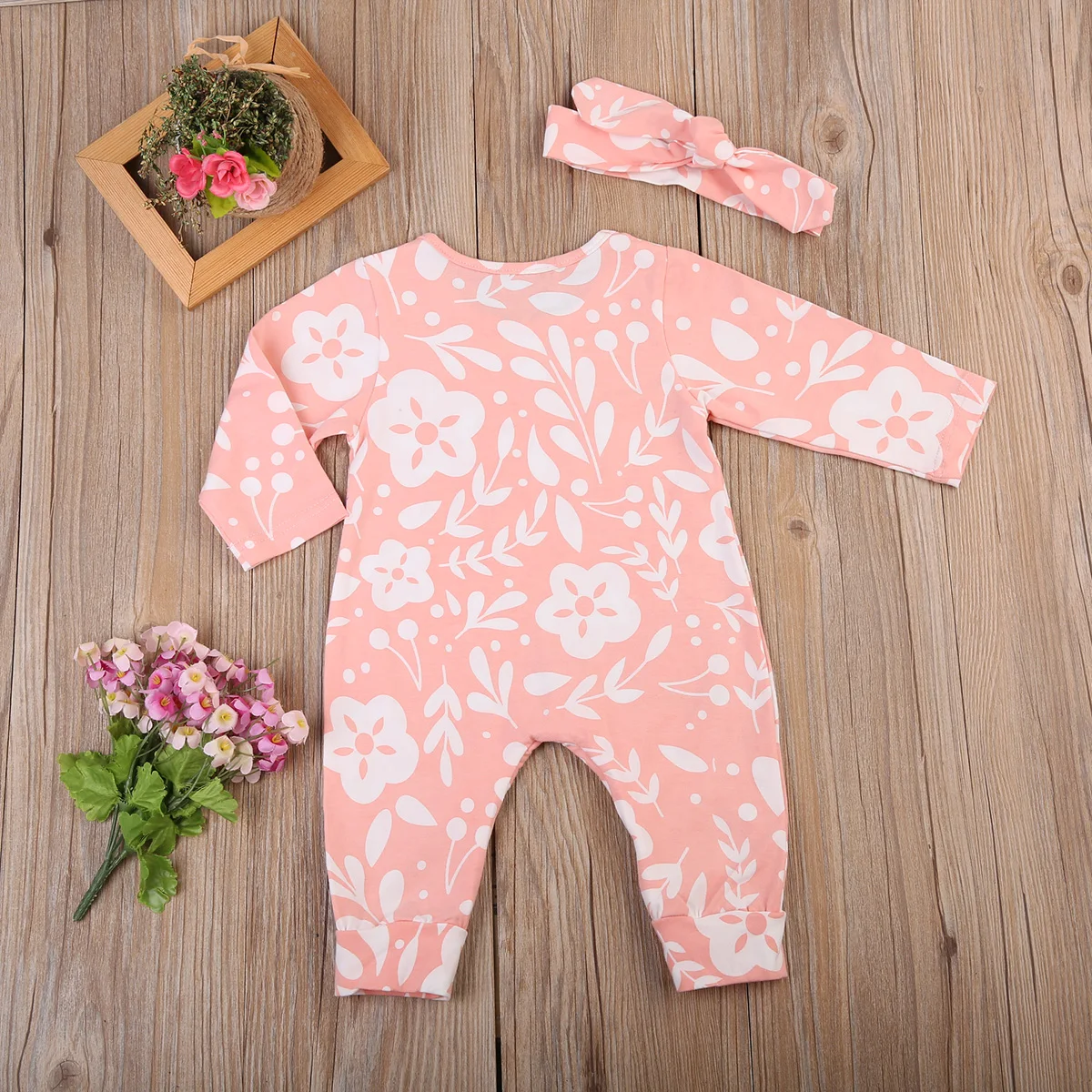 

Toddler Kids Baby Girls Floral Romper Headband 2Pcs Clothes Set Cotton Long Sleeve Autumn Jumpsuit Outfits Clothing Sets 0-2Y