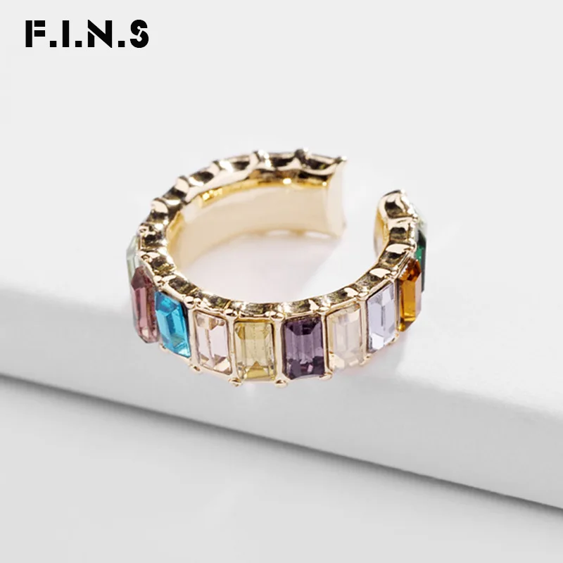 F.I.N.S 1 шт. трендовые серьги в Корейском стиле с радужными кристаллами и круглыми ушками для женщин, клипсы для ушей без проколов, модные ювелирные изделия