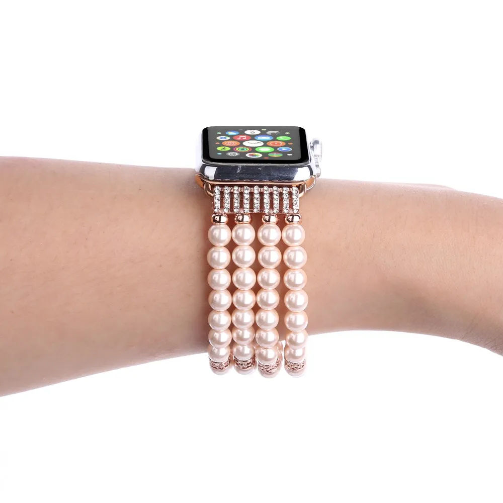 Элегантный 4 бисером Агат жемчуг часы браслет для Apple Watch группа iwatch серии 3 2 1 Для женщин на 42 мм 38 мм с Bling Инструменты для наращивания волос