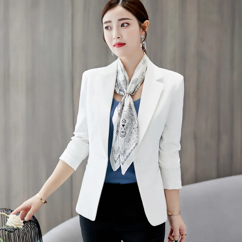 

2021 New Spring Office Work Wine-red Black Blazer Femme Korean Casual Notched-Collar Long-sleeve Slim Women's Short Jackets