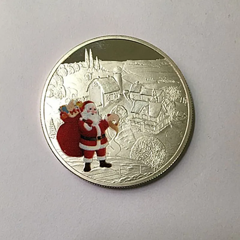 

5 pcs The Merry Christmas gift season greeting Santa Claus coin silver plated colored badge Elizabeth souvenir decoration coin