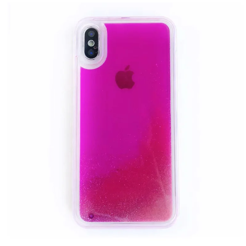 Pink Светящийся неоновый песок мобильный чехол, светится в темноте Жидкий блеск зыбучий песок чехол для телефона для iPhone XR XS max X 6 7 8 - Цвет: Pink