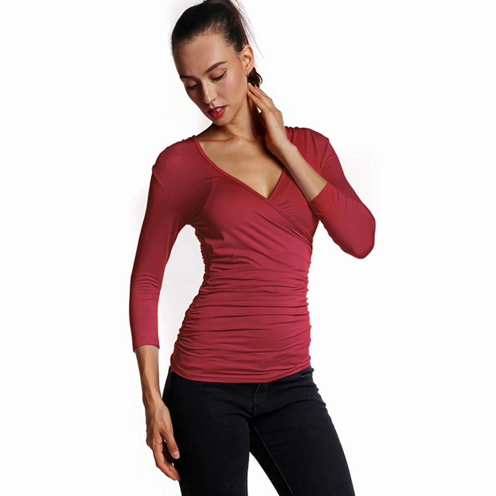 Женские Эластичные топы из молочного шелка рубашки с длинным рукавом Облегающая