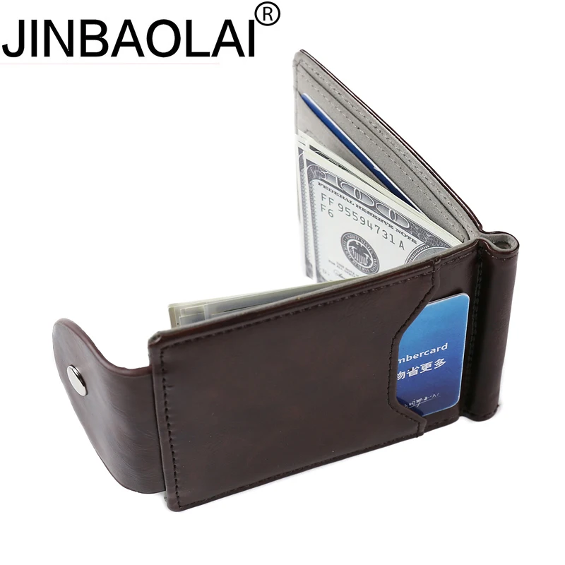 

JINBAOLAI Fashion New Brown & Coffee Color Money Clips High Quality PU Leather Men Wallets Hasp Mini Purses Vintage ID Holders