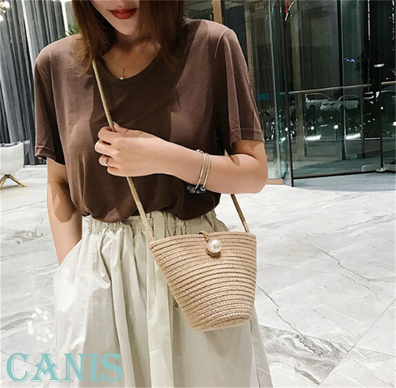 Женская плетеная Сумка из ротанга круглая Соломенная пляжная сумка в богемном