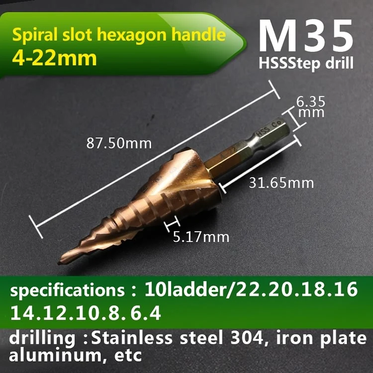 JIGONG HSS-CO M35 шестигранный хвостовик спиральный паз Шаг сверло металлический конус Шаг сверло из нержавеющей стали Отверстие пила отверстие резак