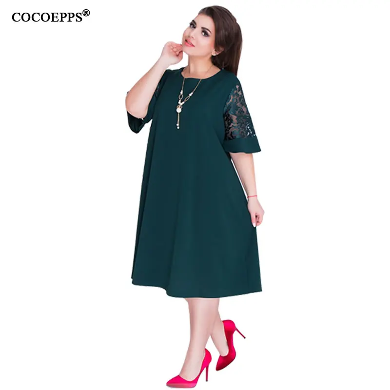 2019 Новое Кружевное летнее платье для женщин Половина рукава размера плюс