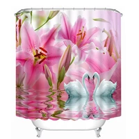 flower swan pattern 3d shower curtain polyester fabric waterproof shower curtain eco friendly bathroom curtain home