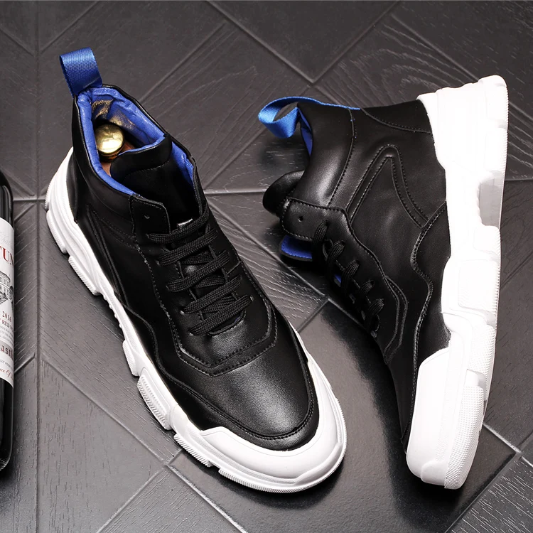 2020 New High quality Fashion Men's Black white Casual Round Toe platform Shoes Man Trending Leisure high tops | Обувь
