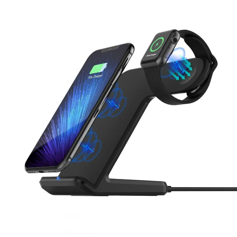Qi Беспроводной Зарядное устройство для наручных часов Apple Watch 4 3 2 iPhone 8 Plus X Xs Max XR