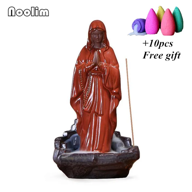 Virgin Mary-10pcs Керамическая Статуя Девы Марии Иисуса Христа статуя курильница для благовоний горелка Ремесленная подставка для ароматических палочек курильница+ 10 шт. конусов - Цвет: Virgin Mary-10pcs