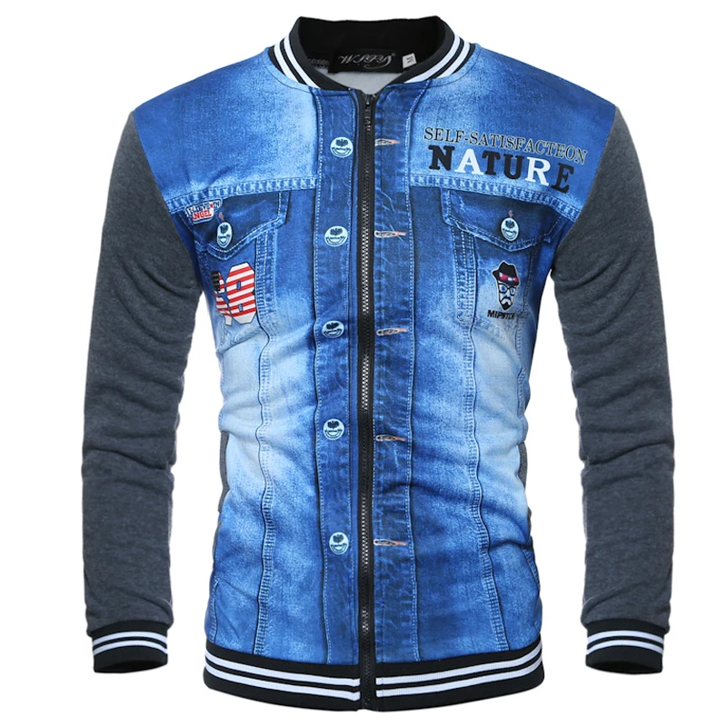 Марка 2017 Молния Кардиган Бейсбол Воротник 68 Печать Моды для Мужчин Спортивный