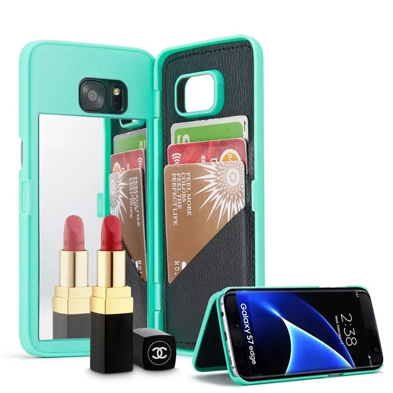Makeup Mirror Case For Samsung S7 Edge Wallet Card Slot Flip Phone Cover 5.5''/ 5.1'' | Мобильные телефоны и