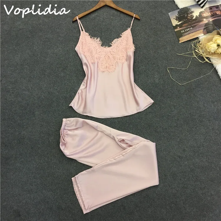 Пижама женская Voplidia топ с длинными штанами кружевной бант v-образный вырез нижнее