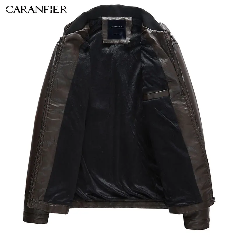 CARANFIER мужская куртка из искусственной кожи байкерская Классическая Толстая