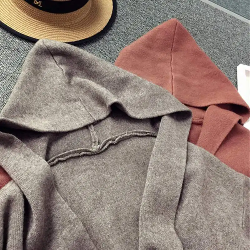 Warm Hooded Knit Long Female Cardigan Korean Winter Faux Cashmere Sweater for Women Feminine Coat Ladies Sweaters |