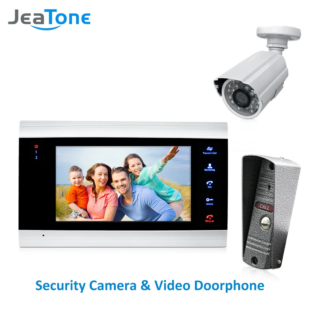 JeaTone 4 проводной видеодомофон домофон дверной звонок домашняя система безопасности дверной динамик панель вызова+ 7 дюймов монитор+ 1200TVL камера