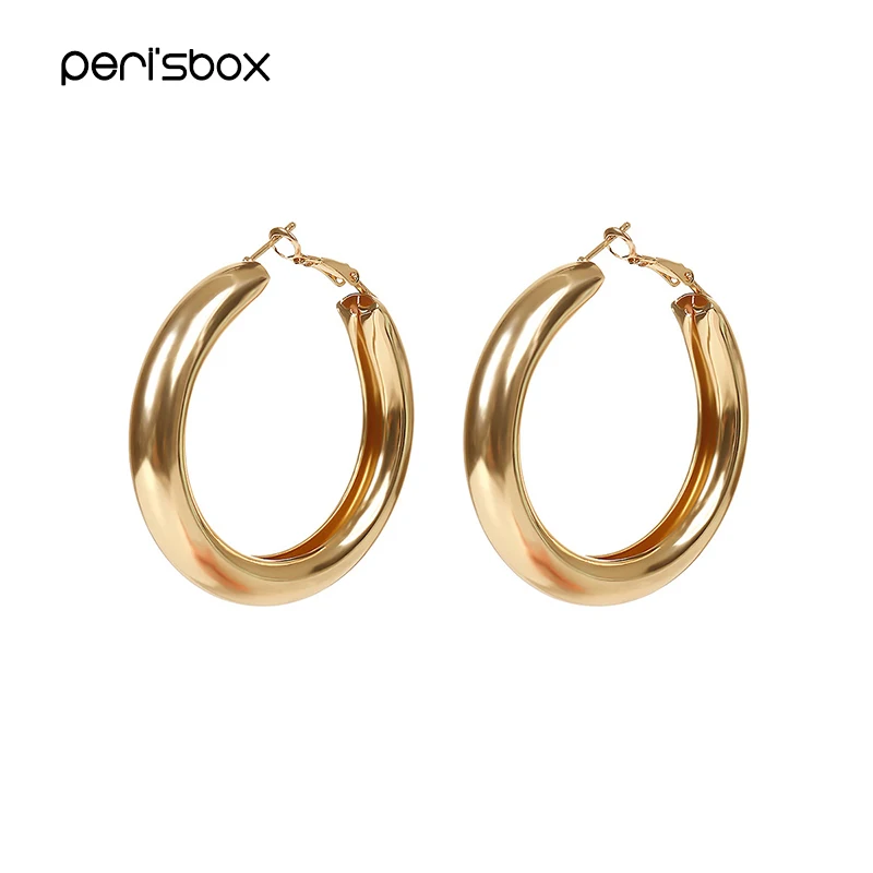 

Peri'sBox 2018 Gold Silver Color Thick Circle Hoop Earrings for Women Simple Metal Round Earrings Minimalist Jewelry Wholesale