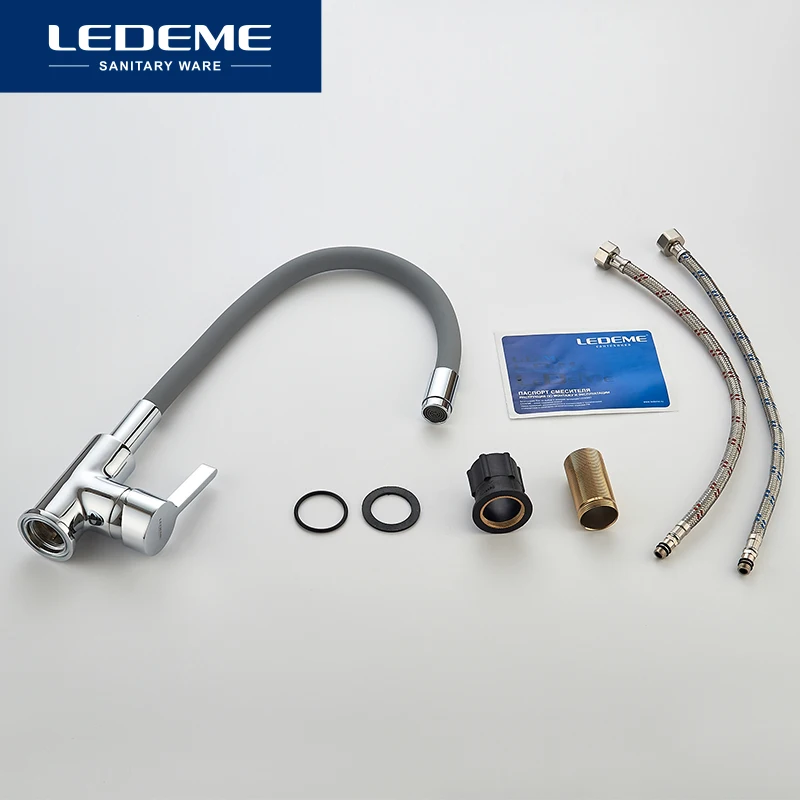 LEDEME Смеситель для кухни с силиконовым изливом латунь Цвет: хром+жёлтый L4898-4