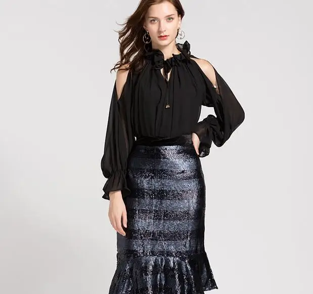 

Cultiseed 2020 Female Sexy Ruffles Neck Off the Shoulder Party Shirts Blouses Tops Ladies Elegant Office Work Puff Sleeve Shirts