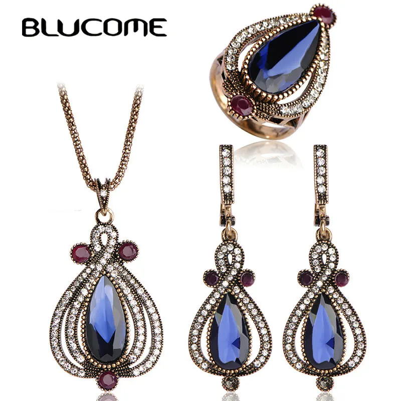 Женский комплект украшений из кольца и серёг Blucome красный турецкий ожерелье