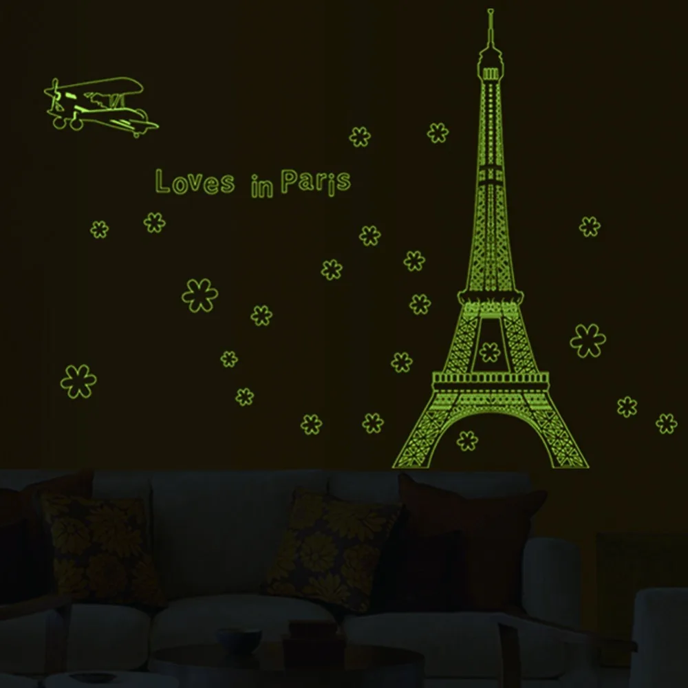 Светящиеся наклейки на стену в виде ночи Парижа Эйфелевой башни светится темноте
