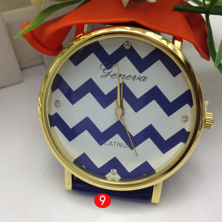 2014 Geneva Brand Wave Pattern Rhinestone Round Digital Dial Watch with PU Leather Band Women Casual Wristwatch Wholesale | Наручные часы