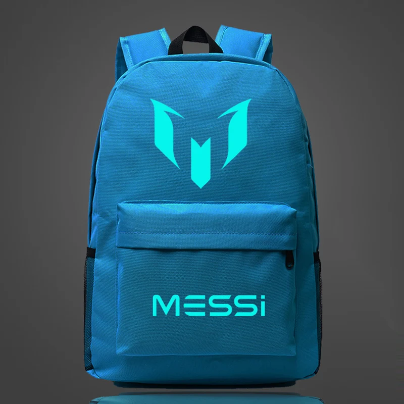 Рюкзак с логотипом Messi, светящийся в темноте, сумка для мужчин, мальчиков, Барселона, девочек, дорожная сумка для подростков, школьная Детская сумка, рюкзак Mochila Bolsas Escolar - Цвет: sky blue
