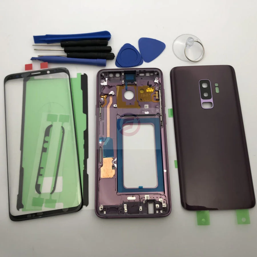S9+ чехол с полным корпусом, задняя крышка+ передняя стеклянная линза+ средняя рамка для samsung Galaxy S9 Plus G965 G965F, полная часть - Цвет: S9 Plus Purple