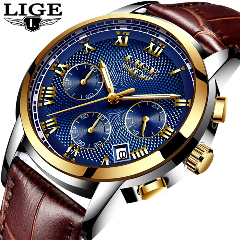 

2021LIGE Mens Watches Top Brand Luxury Waterproof 24 Hour Date Quartz Clock Male Leather Sport Wrist Watch Relogio Masculino