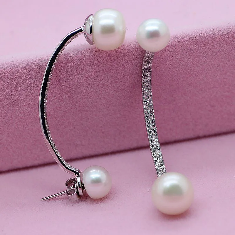 Модные двойные жемчужные серьги с бисером из стерлингового серебра S925 пробы