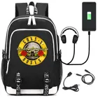 Рюкзак Guns N' Roses Nas с черепом, с USB-разъемом и замком для наушников, дорожная сумка для школьников и студентов