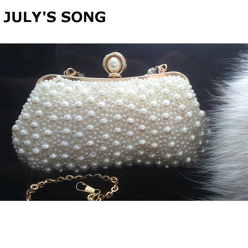 

JULY'S SONG Women Bead Bag Pearl White Shell Messenger Bags Luxury Bead Handbag Evening Clutch Bag For Bride/ Bridesmaid