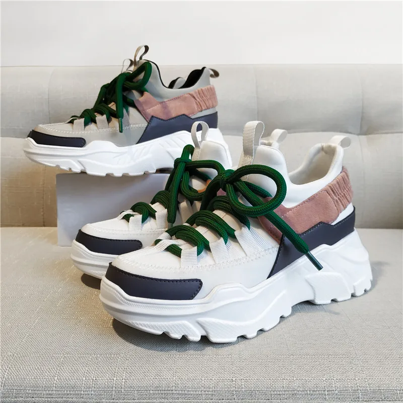

MoonMeek size 35-40 new sneakers women round toe lace up ladies shoes flat platform shoes women casual mixed colors flats women