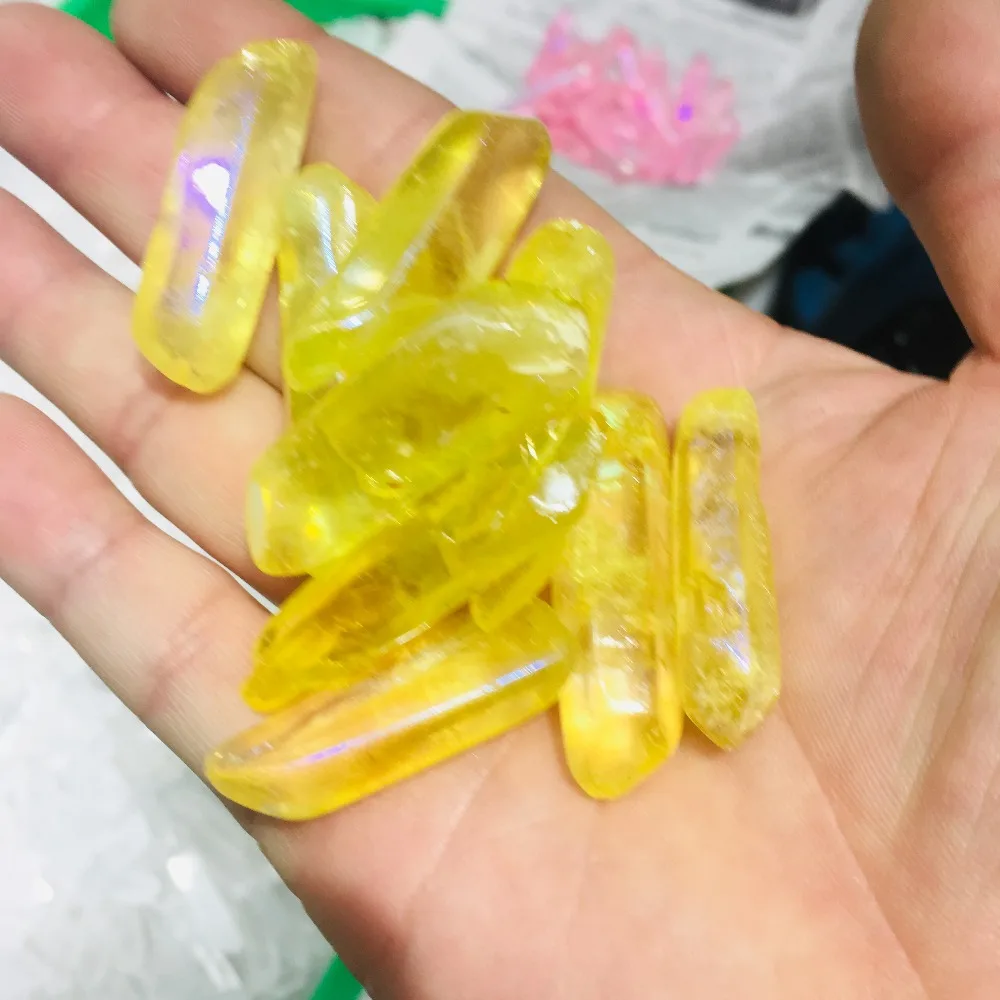 

10 Piece Rainbow Aqua Aura Quartz Crystal Point Titanium Coating from Natural Quartz Crystal Points Pendant Necklace