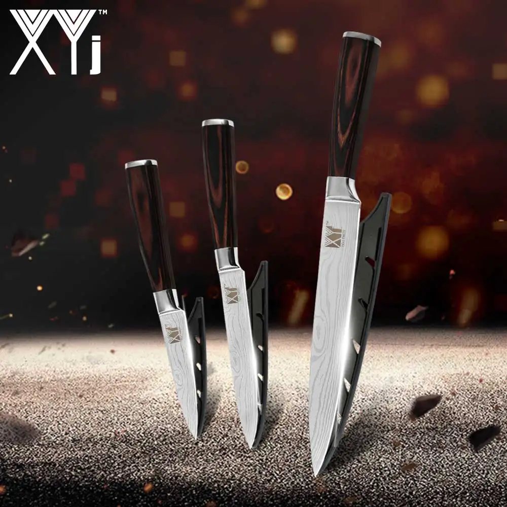 3-piece XYj набор Бытовых Кухонных Ножей, очень острое лезвие, нож для приготовления пищи 7Cr17mov, нож для нарезки сантоку, нож для очистки овощей - Цвет: 3-piece