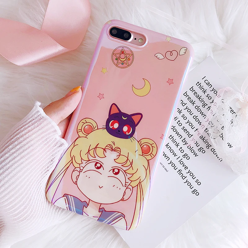 Чехол с принтом &quotСейлор Мун&quot для iphone 7 8 plus/6 6splus Luna cat закаленное стекло plus